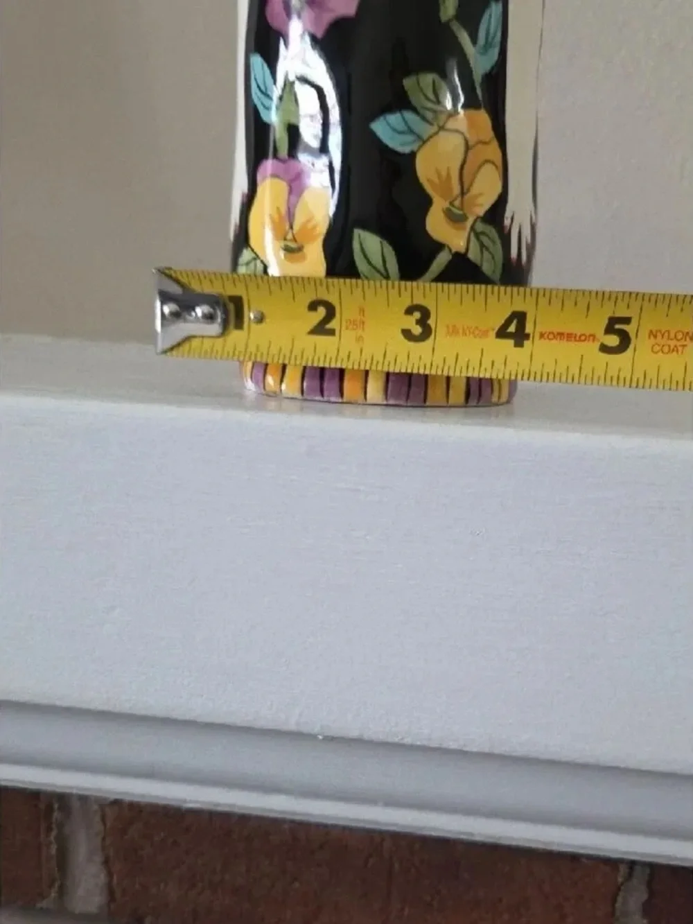 Decorative Ceramic Figurine Vase - Black with Yellow & Purple Floral Accent